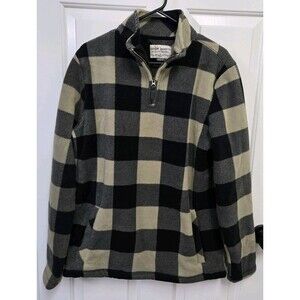 Cody James Mens M Buffalo Plaid Fleece Quarter Zip Pullover Jacket Beige Black